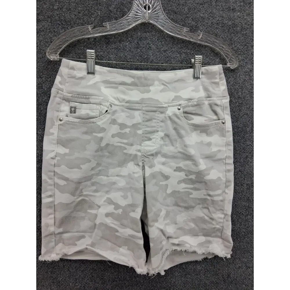 Belle By Kim Gravel Shorts Womens Size 6 White Grey Camo Camouflage - Picture 1 of 10